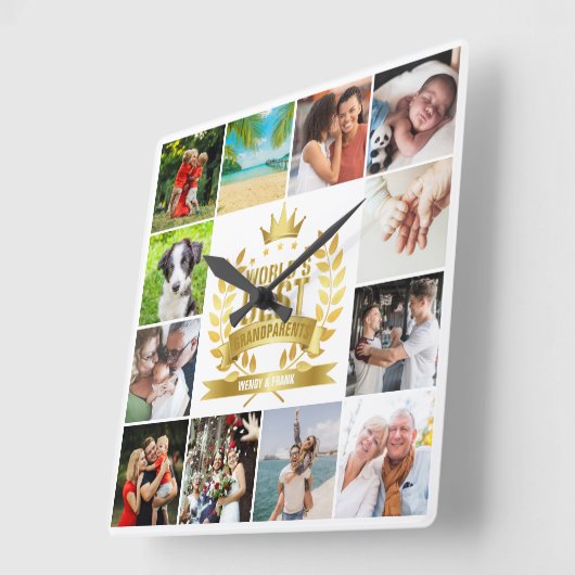 世界の祖父母最高のの写真コラージュ スクエア壁時計 (傾斜)