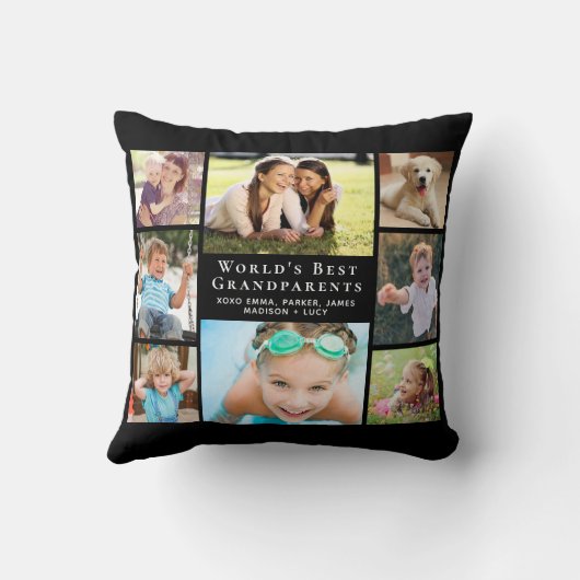 世界の祖父母最高の写真コラージュ黒 クッション (裏面)
