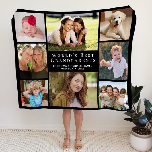 世界の祖父母最高の写真コラージュ黒 シェルパブランケット