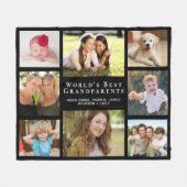 世界の祖父母最高の写真コラージュ黒 フリースブランケット (正面(横))