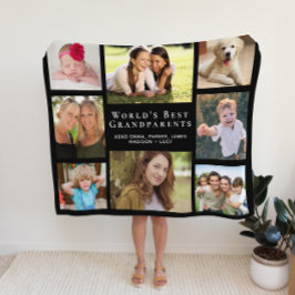 世界の祖父母最高の写真コラージュ黒 フリースブランケット