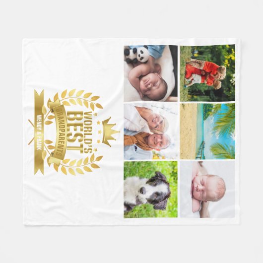 世界の祖父母最高の写真コラージュ フリースブランケット (正面(横))