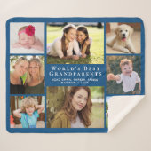 世界の祖父母最高の8フォトコラージブルー シェルパブランケット (正面(横))