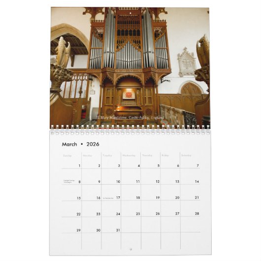 世界の管器官のカレンダーの器官 カレンダー (3月 2026)