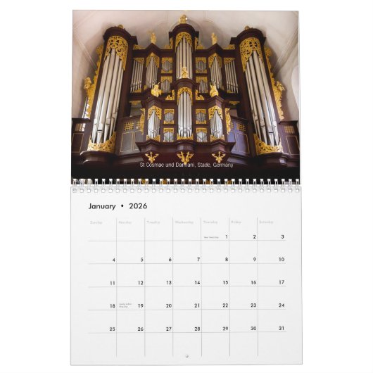 世界の管器官のカレンダーの器官 カレンダー (1月 2026)