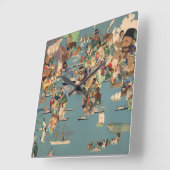 世界の絵解き地図 スクエア壁時計 (傾斜)