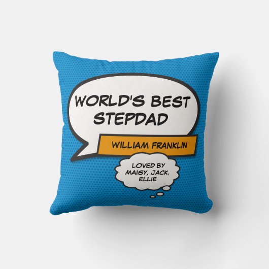 世界の継父、継父、ス最高のーパーヒーロー·ブルー クッション (裏面)