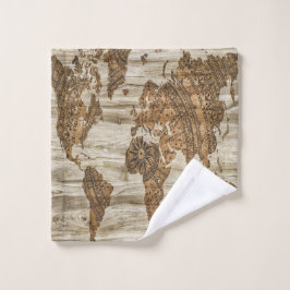 世界の茶色の地図プリント ウォッシュタオル