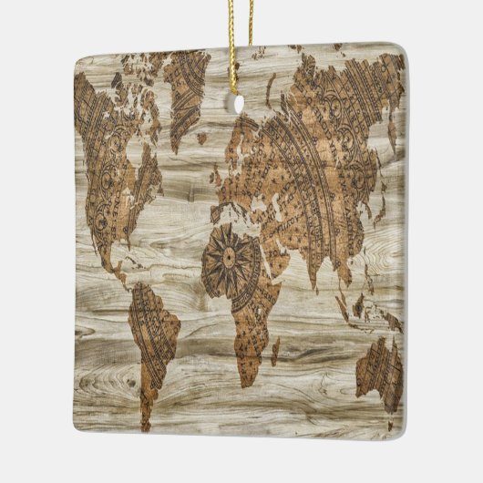 世界の茶色の地図プリント セラミックオーナメント (左)
