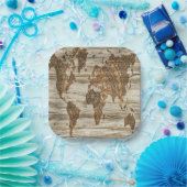 世界の茶色の地図プリント ペーパープレート (パーティー)