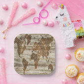 世界の茶色の地図プリント ペーパープレート (パーティー)