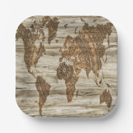 世界の茶色の地図プリント ペーパープレート