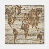 世界の茶色の地図プリント マグネット (正面)