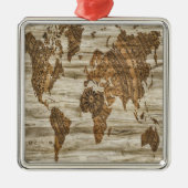 世界の茶色の地図プリント メタルオーナメント (正面)