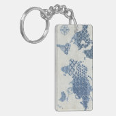 世界の藍色のろうけつ染めの地図 キーホルダー (正面左)