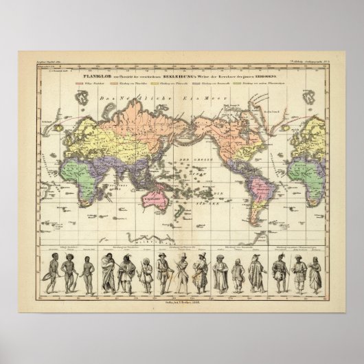 世界の衣服地図スタイル ポスター (正面)
