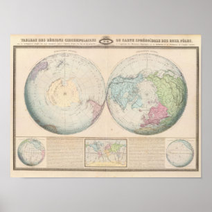 世界の複半球の地図 ポスター