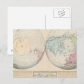 世界の複半球の地図 ポストカード (正面/裏面)