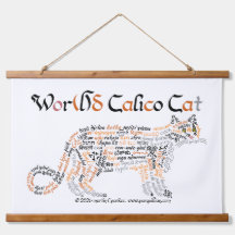 世界の言葉の三毛猫タペストリー