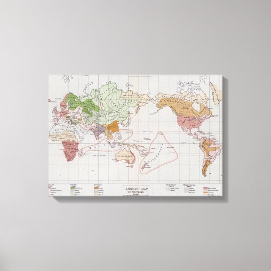 世界の言語を示す地図 キャンバスプリント (正面)