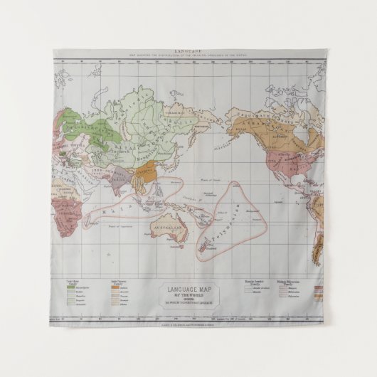 世界の言語を示す地図 タペストリー (正面)