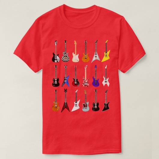世界の象徴的なギターを揺り動かしたリフ Tシャツ (デザイン正面)