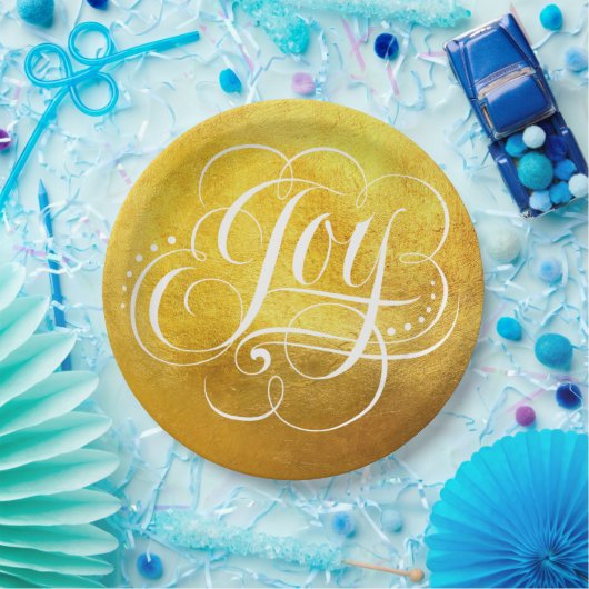 世界の豪華なクリスマスへの喜び – 金フェイク箔 ペーパープレート (パーティー)