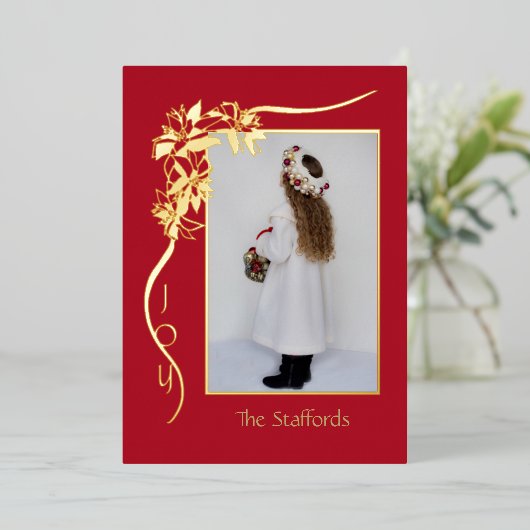 世界の赤い箔クリスマスカードへの喜び 箔招待状 (立ち正面)