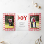 世界の赤い雪の結晶クリスマスに喜び 三つ折りクリスマスカード (内部)