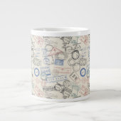 世界の郵便切手パターン ジャンボコーヒーマグカップ (正面)