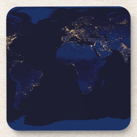 世界の都市光を示す地球の平面地図 コースター (正面)