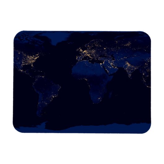 世界の都市光を示す地球の平面地図 マグネット (横)
