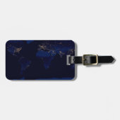 世界の都市光を示す地球の平面地図 ラゲッジタグ (正面横)