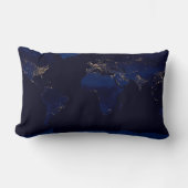 世界の都市光を示す地球の平面地図 ランバークッション (正面)