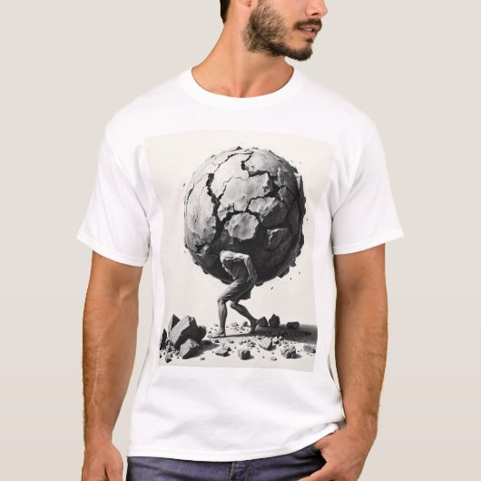 世界の重み – 木炭の描写 Tシャツ (正面)