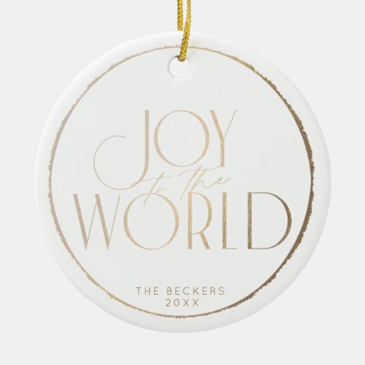 世界の金ゴールドフレームフェイクへの喜びクリスマス/休日 セラミックオーナメント (正面)