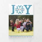 世界の青いグリッターのスノーフレークのクリスマスに喜び 三つ折りクリスマスカード (カバー)