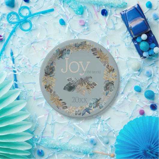 世界の青い熱帯性のクリスマスリーフに喜び ペーパープレート (パーティー)