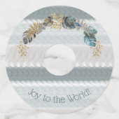 世界の青い葉のモダンクリスマスに喜び ワイングラスタグ (正面)