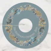 世界の青い葉のモダンクリスマスに喜び ワイングラスタグ (裏面)