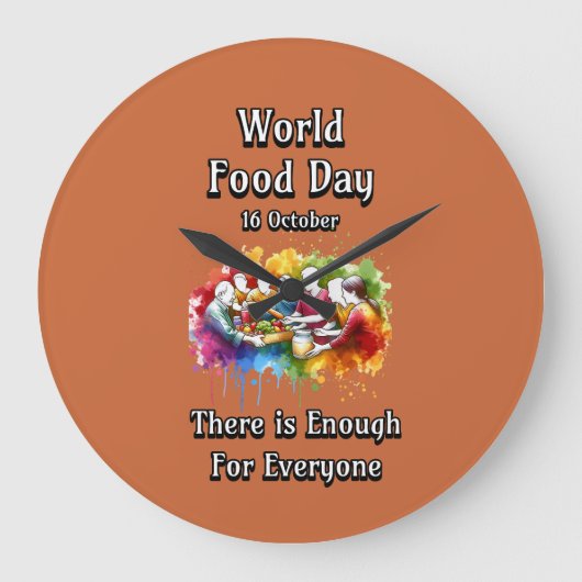 世界の食の日。みんなで十分だ。 ラージ壁時計 (正面)