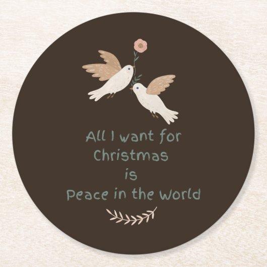 世界の鳩の中でクリスマスの平和を望むもの ラウンドペーパーコースター (正面)