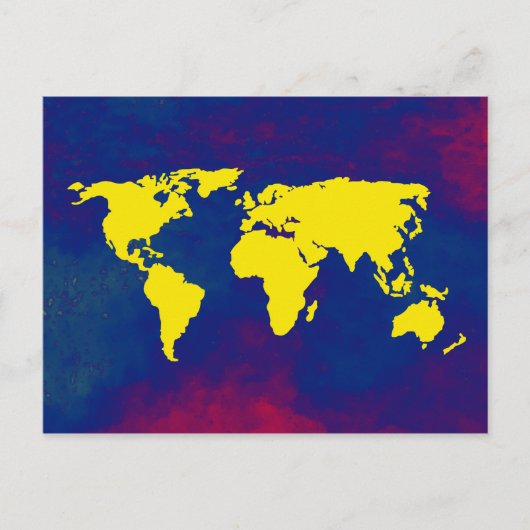 世界の黄色い地図 ポストカード (正面)