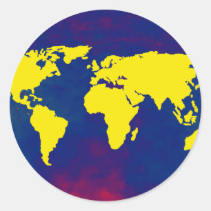 世界の黄色い地図 ラウンドシール