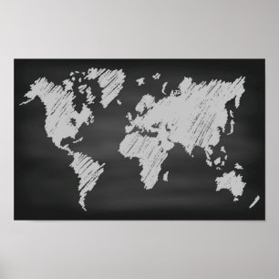 世界の黒板の地図 ポスター