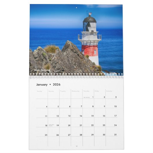 世界の12ヶ月のカレンダーの灯台 カレンダー (1月 2026)