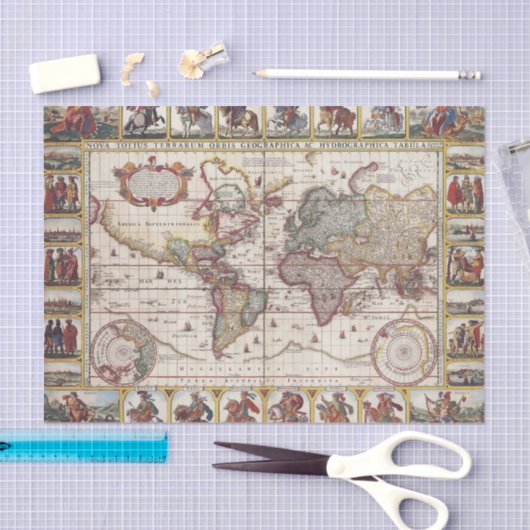 世界の1652地図、Donckerの海の地図書の世界地図 薄葉紙 (クラフト)