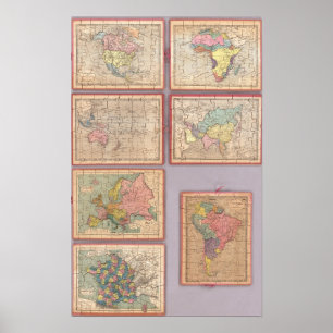 世界の7つのパズルの地図 ポスター
