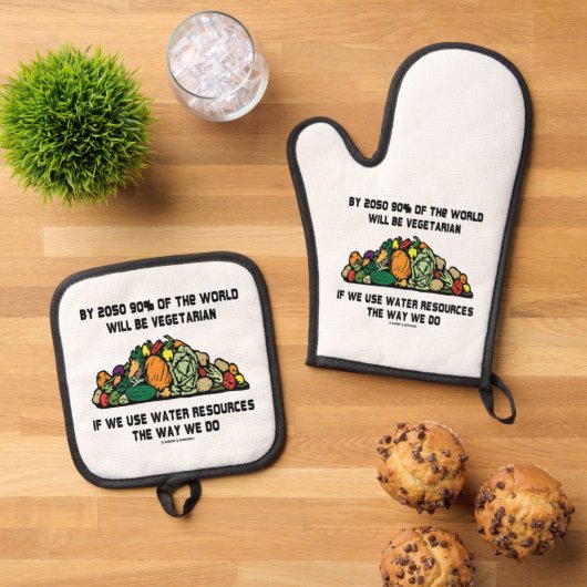 世界の90%がベジタリアン 鍋つかみ&鍋敷きセット (トップダウン)