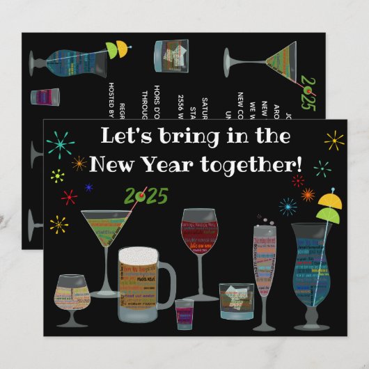世界の cocktails で新年会 招待状 (正面/裏面)